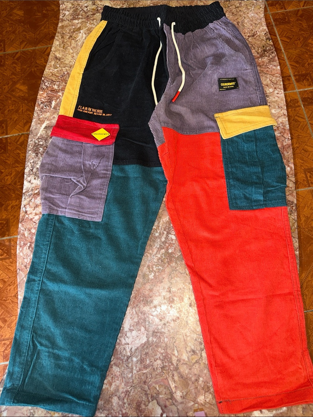 Multicolor Corduroy Patchwork Colorblock pants Women's - Picture 2 of 14